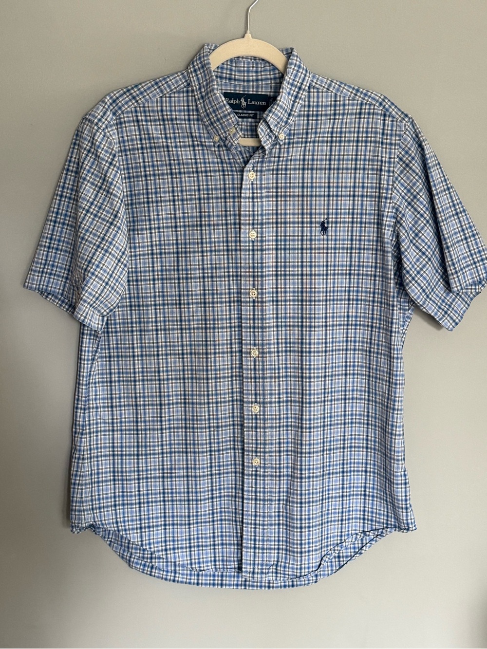 Ralph Lauren Light Blue & White Plaid Short-Sleeve Button-Down Shirt